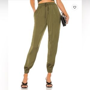 Michael Costello x Revolve Orion Satin Olive Green Jogger Pant Size Medium